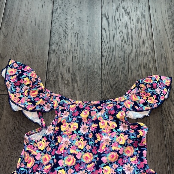 Toddler multicolor vibrant lightweight floral summer dress with ruffle sleeve - Picture 2 of 4